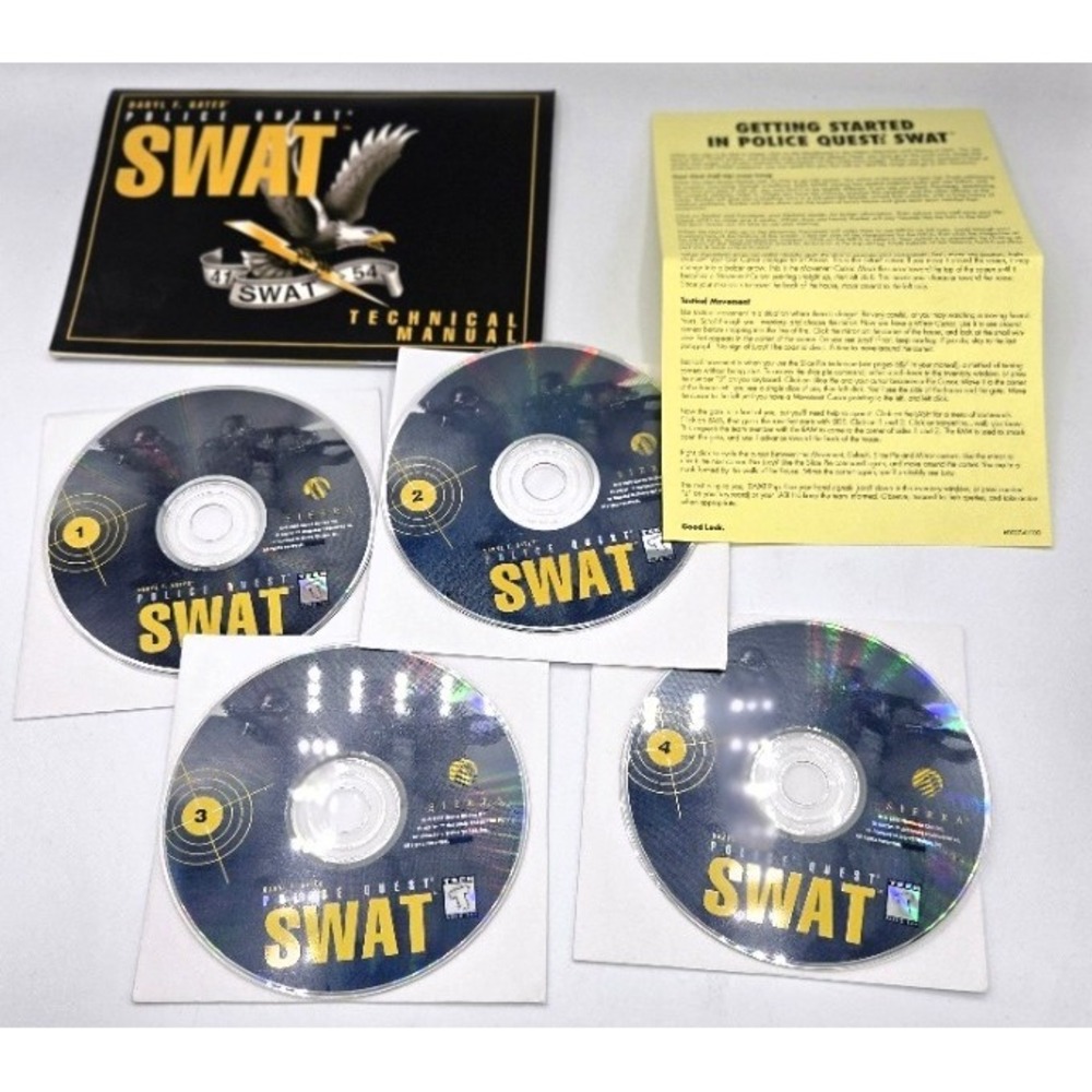 Daryl F Gates Police Quest SWAT PC‎ 1995 4-Disc Set with Manuals Sierra On-Line